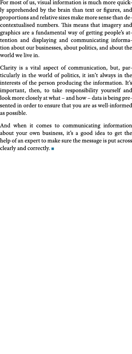 For most of us, visual information is much more quickly apprehended by the brain than text or figures, and proportion   