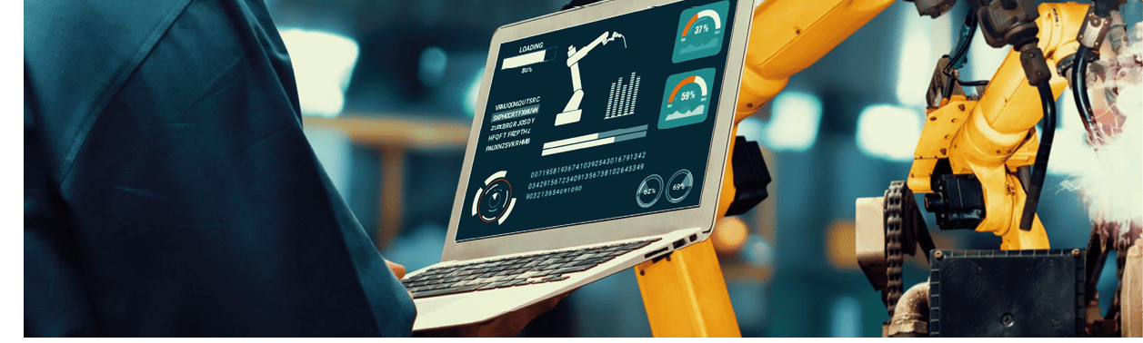 Smart industry robot arms modernization for innovative factory technology . Concept of automation manufacturing process of Industry 4.0 or 4th industrial revolution and IOT software control operation.