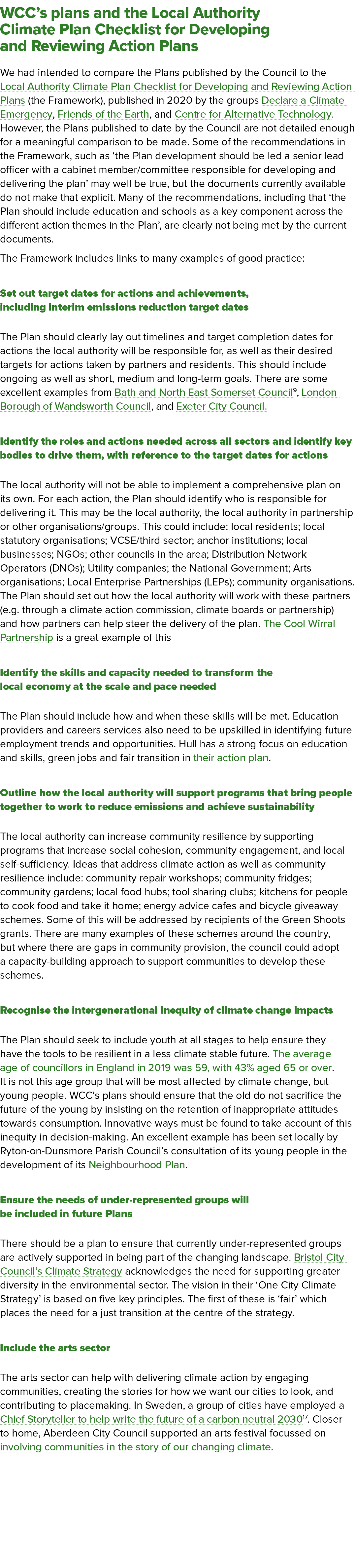 WCC s plans and the Local Authority Climate Plan Checklist for Developing and Reviewing Action Plans We had intended    